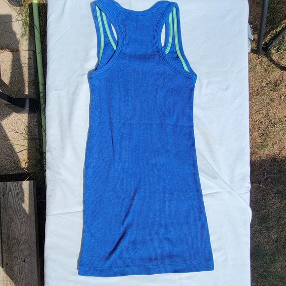 Zenana Outfitters Blue Racerback Tank Top with Green Stripes Size Small / Large - Picture 1 of 4
